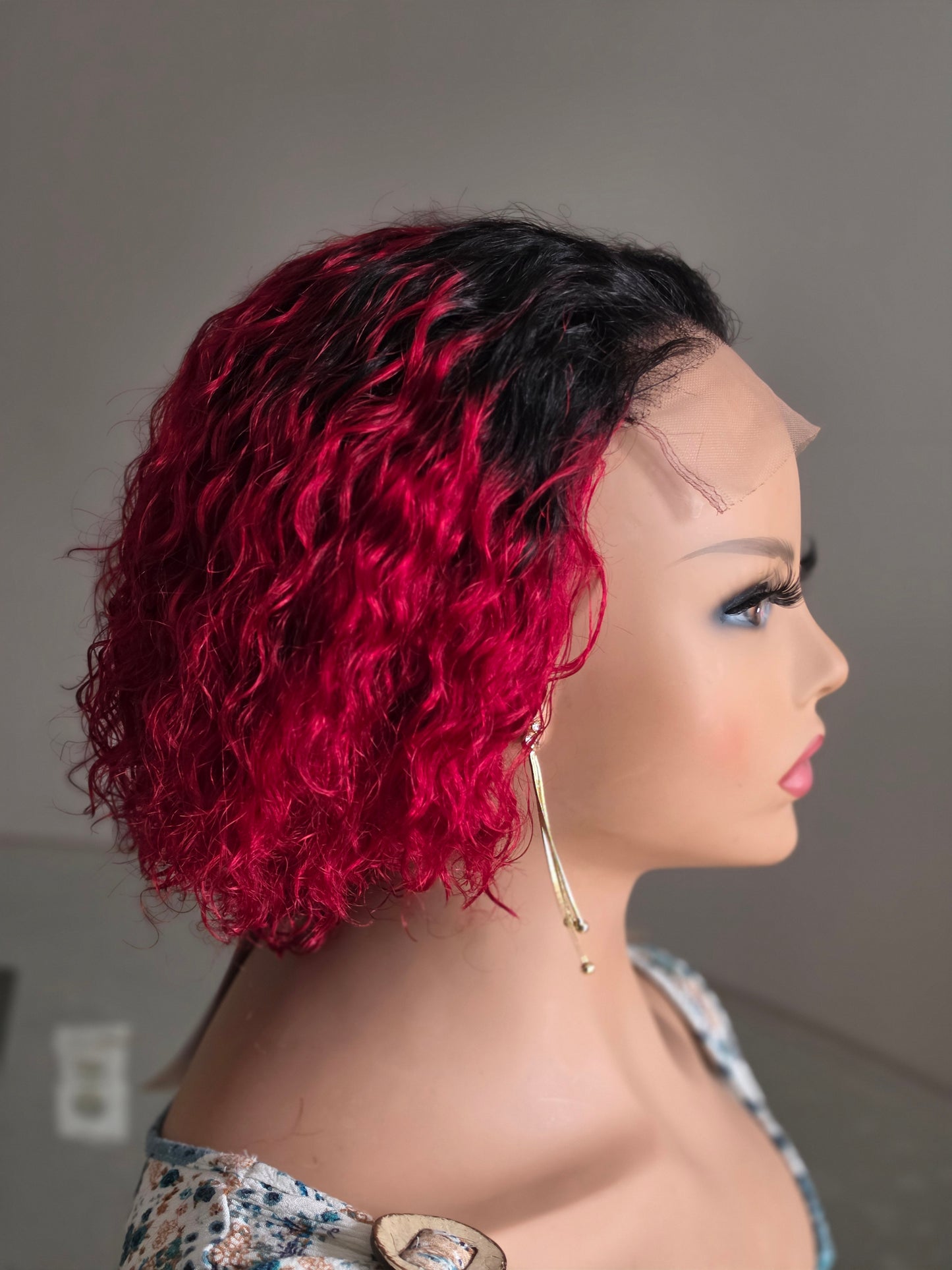 5x5 Glueless Cherry Fuchsia Bob Wig -100% Human Hair